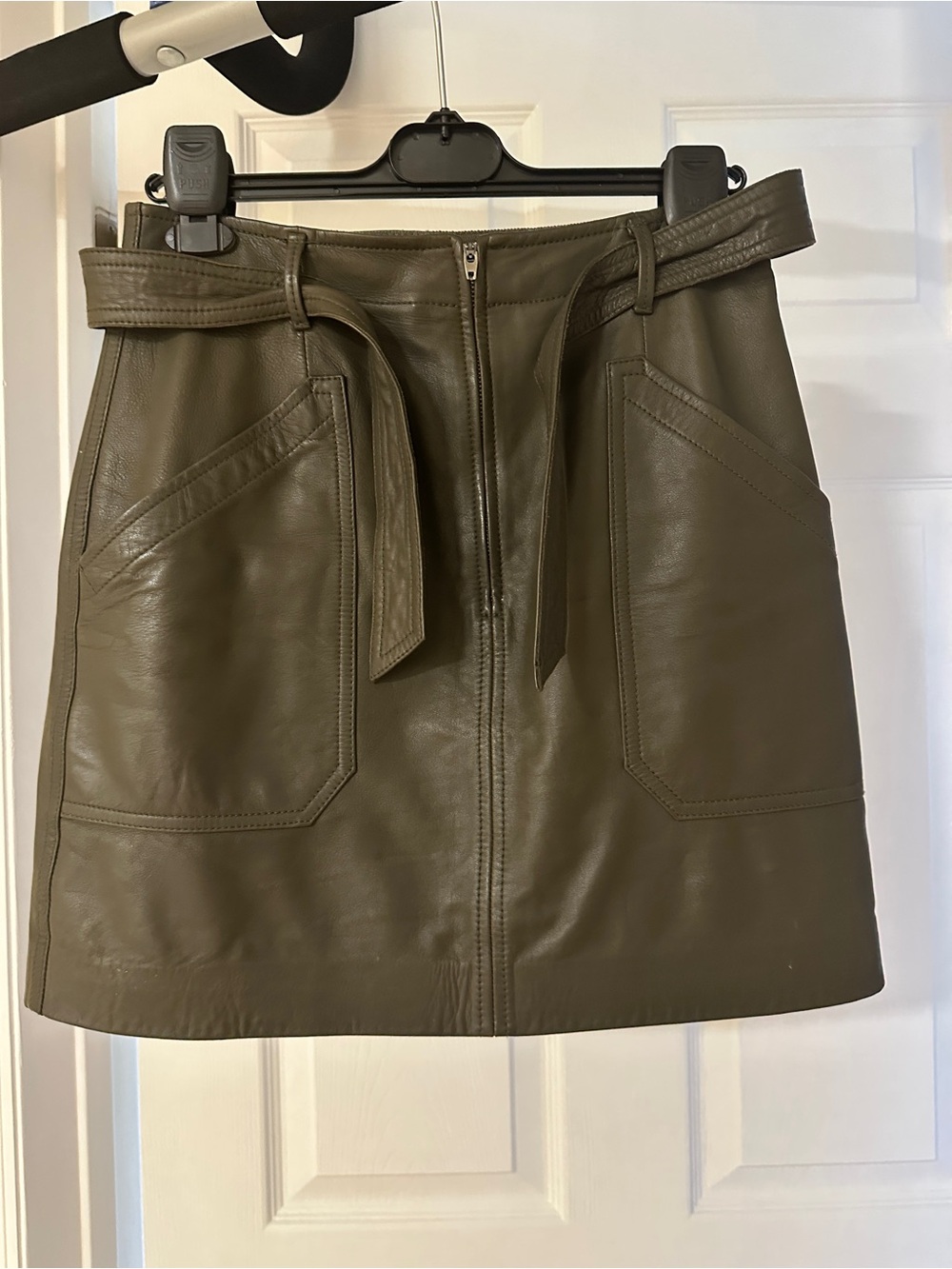 Rebecca Taylor Genuine Lamb Leather Lined Mini Skirt – Olive Green – Size 2